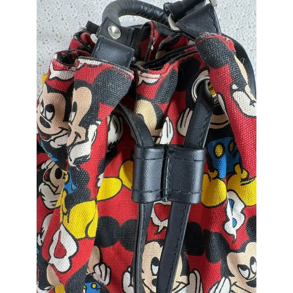 Vintage 90s Mickey Mouse Faces All Over Print Canvas Drawstring Bag Bucket Tote
